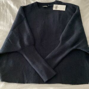 Lauren Ralph Lauren NWT navy blue dolman wool blend sweater  L fitted qtr sleeve